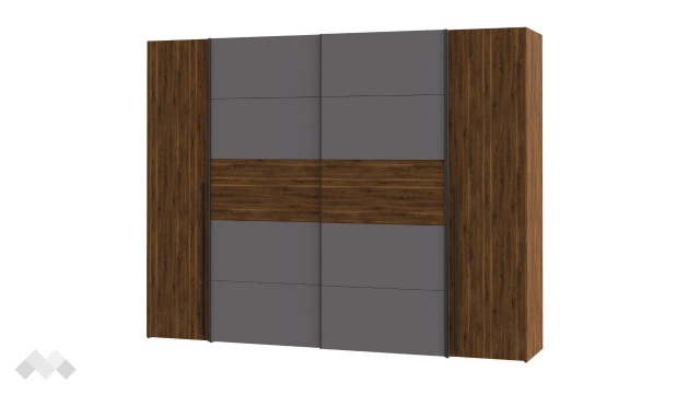 Гардероб Арагона четирикрилни орех бейкърсфилд с волфрамово сиво - МебелМаг Гардероб Арагона четирикрилни орех бейкърсфилд с волфрамово сиво
