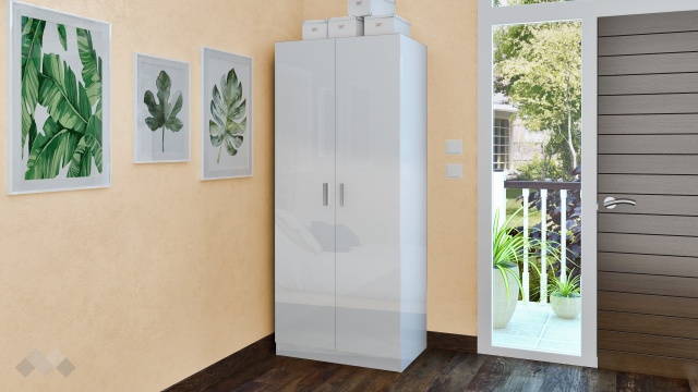 Гардероб Шайн двукрилни бял гланц - МебелМаг Гардероб Шайн двукрилни бял гланц