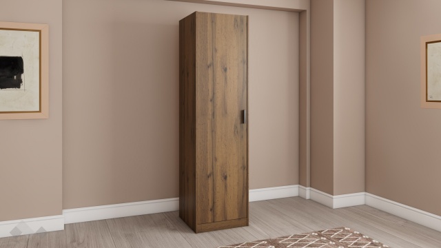 Гардероб Хироу еднокрилни дъб вотан с черно шагре - МебелМаг Гардероб Хироу еднокрилни дъб вотан с черно шагре