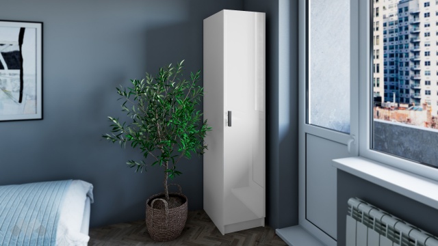 Гардероб Шайн еднокрилни бял гланц с бяло - МебелМаг Гардероб Шайн еднокрилни бял гланц с бяло