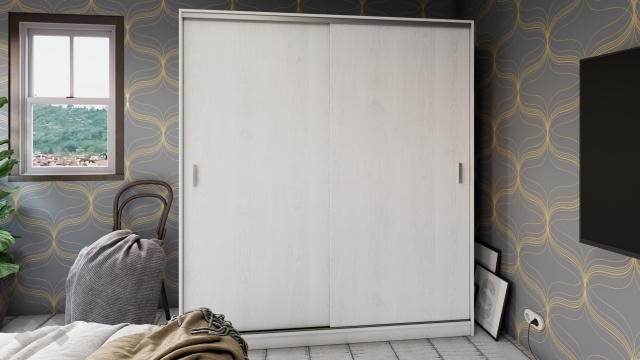 Гардероб с плъзгащи врати Арго с плъзгащи врати бял фладер - МебелМаг Гардероб с плъзгащи врати Арго с плъзгащи врати бял фладер
