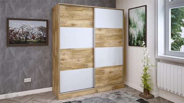 Гардероб Селтик с плъзгащи врати келтски дъб със светло сиво - МебелМаг Гардероб Селтик с плъзгащи врати келтски дъб със светло сиво