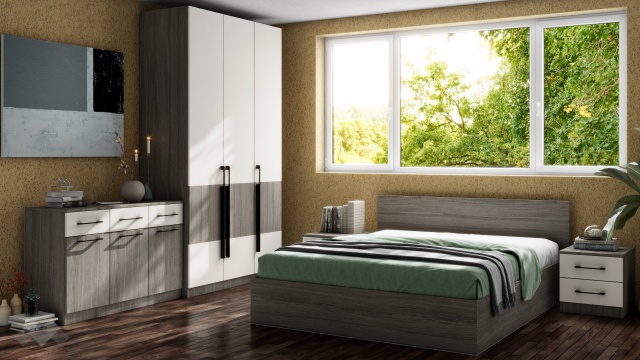 Спален комплект Комо К4 дъб ърбан ойстър с бяло - МебелМаг Спален комплект Комо К4 дъб ърбан ойстър с бяло