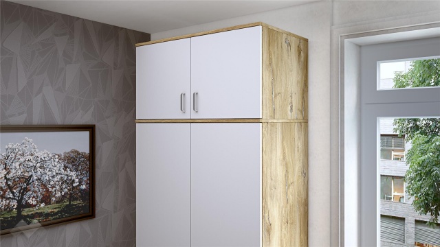 Надстройка за двукрилен гардероб Селтик келтски дъб със светло сиво - МебелМаг Надстройка за двукрилен гардероб Селтик келтски дъб със светло сиво