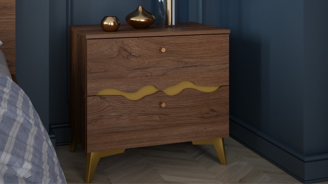 Нощен шкаф Кения колониален дъб със златно - МебелМаг Нощен шкаф Кения колониален дъб със златно