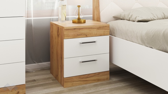 Нощен шкаф Моник златен дъб с бяло