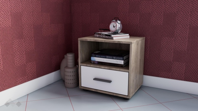 Нощен шкаф Мито дъб суров с бяло - МебелМаг Нощен шкаф Мито дъб суров с бяло