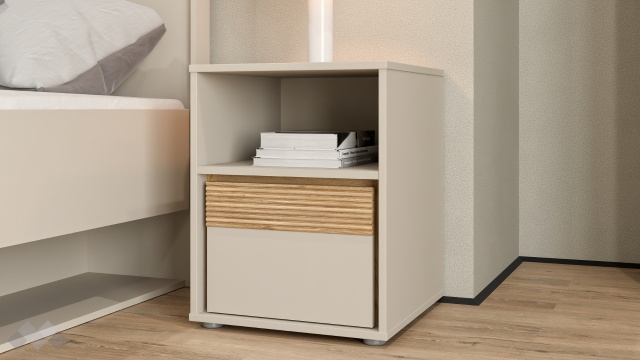 Нощно шкафче Векслин пясък с дъб маувела - МебелМаг Нощно шкафче Векслин пясък с дъб маувела