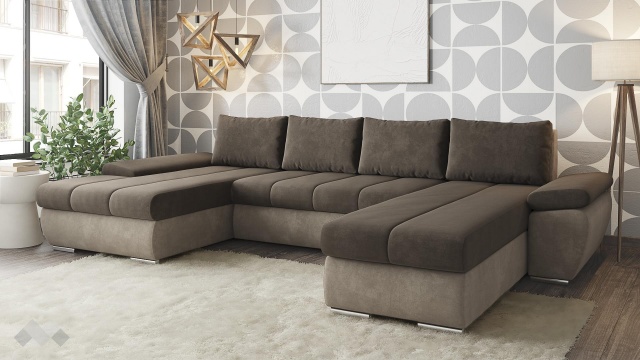 П-образен диван Савона с посока кафяв със светло кафяво - МебелМаг П-образен диван Савона с посока кафяв със светло кафяво