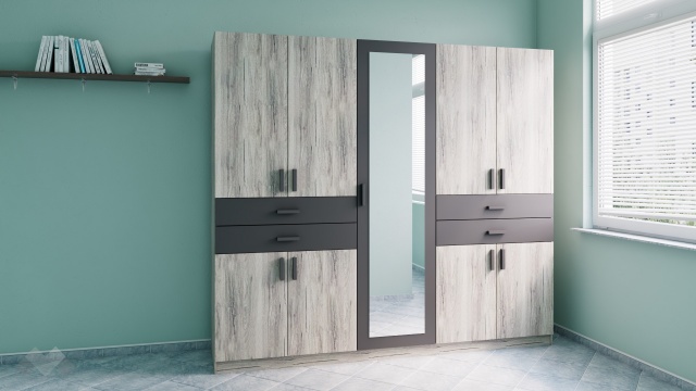 Гардероб Рос петкрилни малта с антрацит - МебелМаг Гардероб Рос петкрилни малта с антрацит