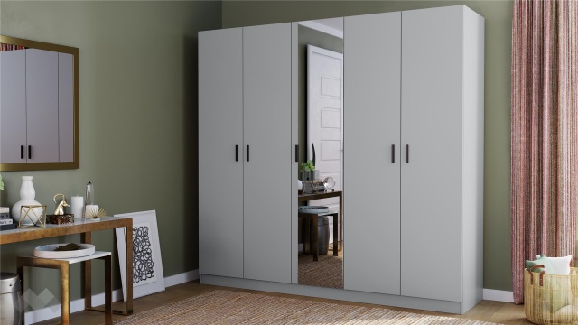 Гардероб Скай петкрилни нардо сив - МебелМаг Гардероб Скай петкрилни нардо сив