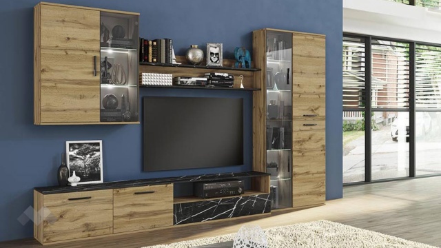 Секция Авелино модулни дъб дакота с мрамор - МебелМаг Секция Авелино модулни дъб дакота с мрамор