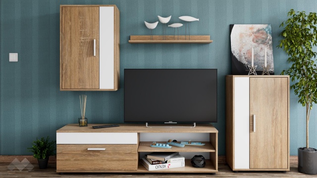 Секция Бърно модулни дъб сонома с бяло - МебелМаг Секция Бърно модулни дъб сонома с бяло