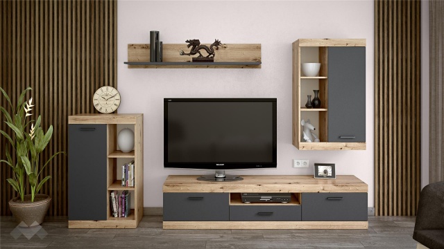 Секция Жени с открити рафтове артизан с антрацит - МебелМаг Секция Жени с открити рафтове артизан с антрацит