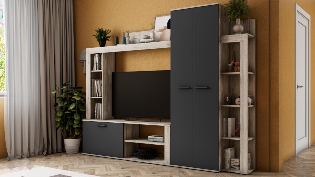 Секция Ести с гардероб малта с антрацит - МебелМаг Секция Ести с гардероб малта с антрацит