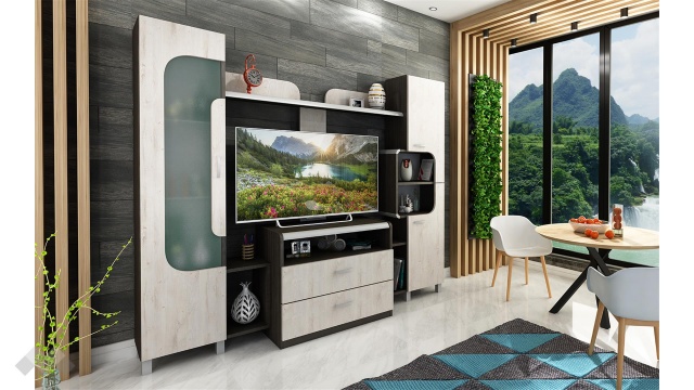 Секция Монако с витрина босфор с бор алан - МебелМаг Секция Монако с витрина босфор с бор алан