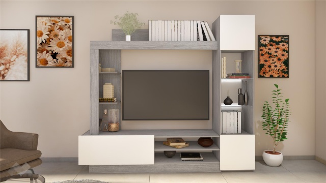 Секция Тити с LED осветление дъб ойстър с шампейн - МебелМаг Секция Тити с LED осветление дъб ойстър с шампейн