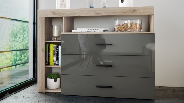 Скрин Антония кобалт гланц със сонома арвен - МебелМаг Скрин Антония кобалт гланц със сонома арвен