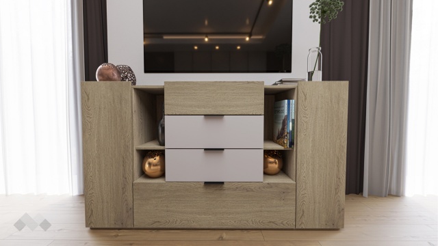 Скрин Емили дъб кота кремона с кашмир - МебелМаг Скрин Емили дъб кота кремона с кашмир