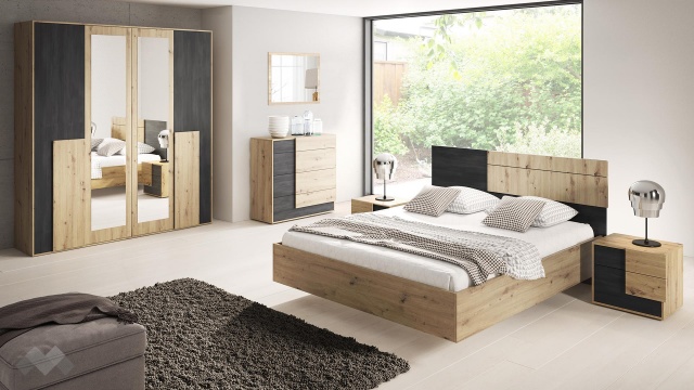 Спален комплект Бафра дъб артисан с тъмен норвежки бор - МебелМаг Спален комплект Бафра дъб артисан с тъмен норвежки бор