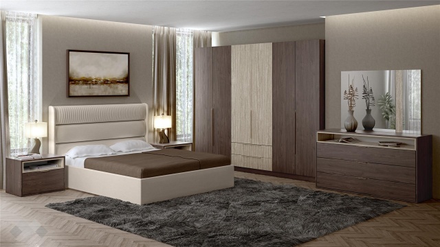 Спален комплект Барса дъб арканзас с травертин - МебелМаг Спален комплект Барса дъб арканзас с травертин