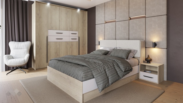 Спален комплект Емили с включен матрак Бонел 160/200 дъб кота кремона с кашмир - МебелМаг Спален комплект Емили с включен матрак Бонел 160/200 дъб кота кремона с кашмир