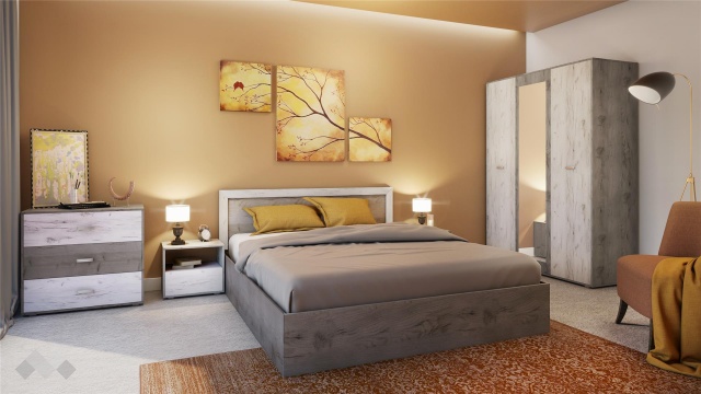 Спален комплект Летисия с включен матрак Бонел 160/200 дъб крафт сив с дъб крафт бял - МебелМаг Спален комплект Летисия с включен матрак Бонел 160/200 дъб крафт сив с дъб крафт бял