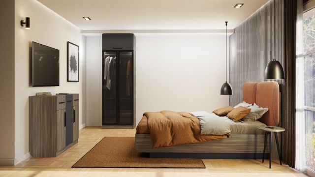 Спален комплект Наоми с включен матрак Бонел 160/200 дъб дилън тъмен с графит - МебелМаг Спален комплект Наоми с включен матрак Бонел 160/200 дъб дилън тъмен с графит