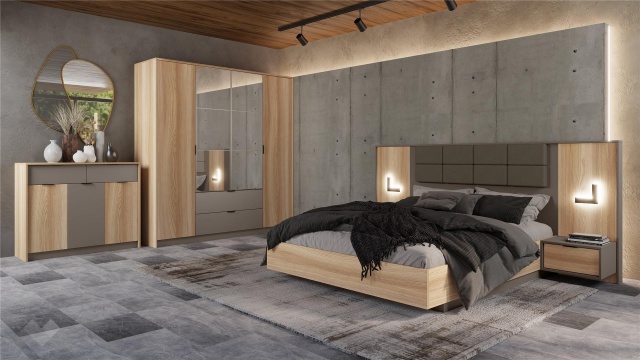 Спален комплект Опиум с включен матрак Бонел 160/200 блонд сърфейс с лате