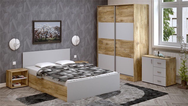Спален комплект Селтик С2 келтски дъб със светло сиво - МебелМаг Спален комплект Селтик С2 келтски дъб със светло сиво