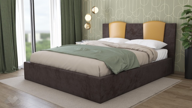 Тапицирана спалня 160/200 Камеа с включен матрак Бонел 160/200 кафява със златисто - МебелМаг Тапицирана спалня 160/200 Камеа с включен матрак Бонел 160/200 кафява със златисто