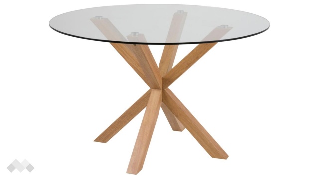 Трапезна маса Хевън неразтегателни стъкло със стомана дъб - МебелМаг Трапезна маса Хевън неразтегателни стъкло със стомана дъб