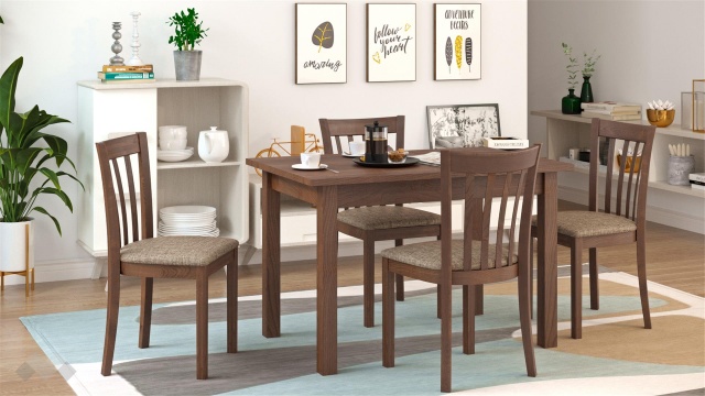 Трапезен комплект Нати M комплект със столове орех - МебелМаг Трапезен комплект Нати M комплект със столове орех