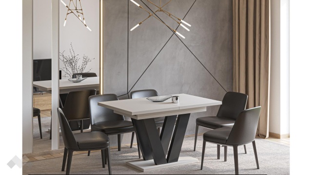 Трапезна маса Лареа разтегателни кашмир с черно - МебелМаг Трапезна маса Лареа разтегателни кашмир с черно