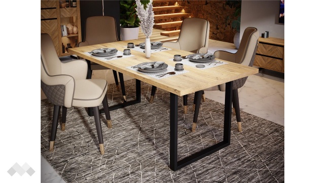 Трапезна маса Никодис неразтегателни дъб натурал с черен мат - МебелМаг Трапезна маса Никодис неразтегателни дъб натурал с черен мат
