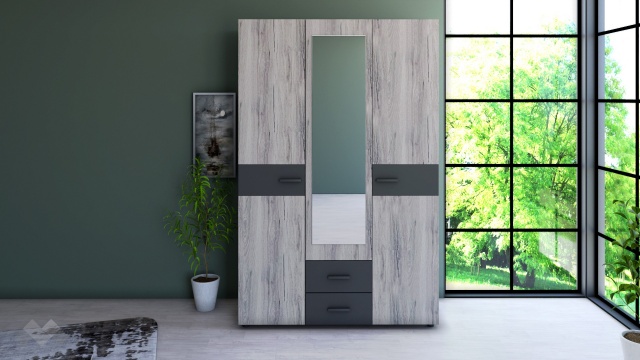 Гардероб Дани трикрилни малта с антрацит - МебелМаг Гардероб Дани трикрилни малта с антрацит