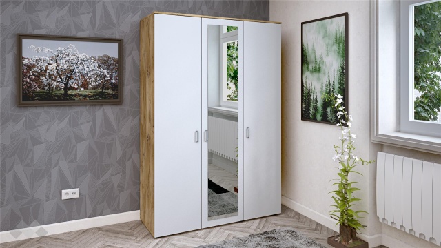 Гардероб Селтик трикрилни келтски дъб със светло сиво - МебелМаг Гардероб Селтик трикрилни келтски дъб със светло сиво