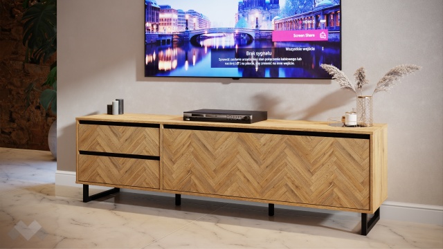 ТВ шкаф Никодис дъб натурал с черен мат и житен дъб - МебелМаг ТВ шкаф Никодис дъб натурал с черен мат и житен дъб