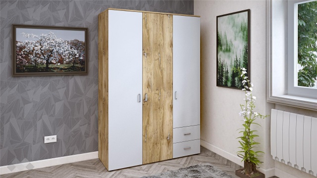 Гардероб Селтик трикрилни келтски дъб със светло сиво - МебелМаг Гардероб Селтик трикрилни келтски дъб със светло сиво