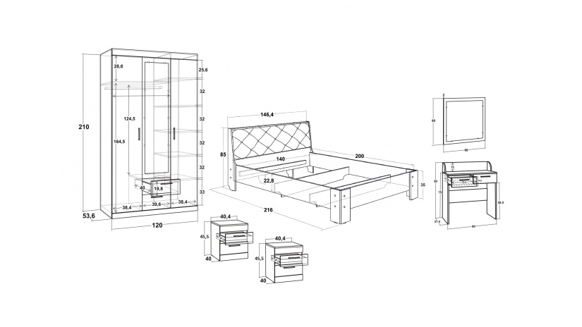 Спален комплект Моник M2 златен дъб с бяло - изглед 2 - МебелМаг Спален комплект Моник M2 златен дъб с бяло - изглед 2