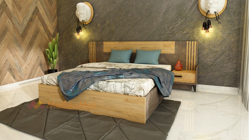 Спален комплект Фюжън с включен матрак Бонел 160/200 тъмен бетон със златен дъб - изглед 2