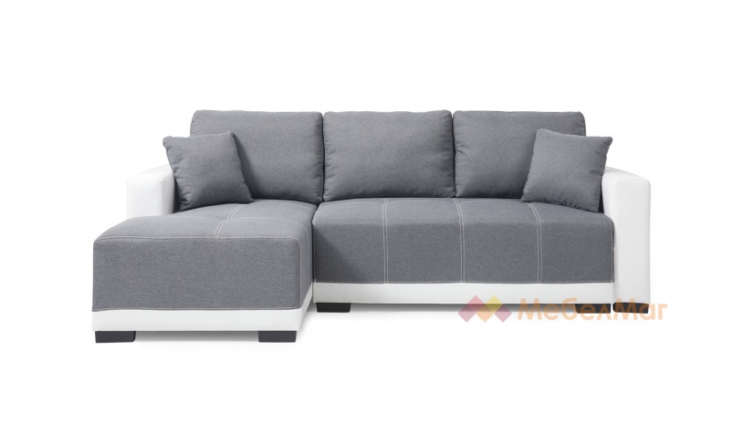 Ъглов диван Дъглас с посока сив с бяла кожа - изглед 2 - МебелМаг Ъглов диван Дъглас с посока сив с бяла кожа - изглед 2