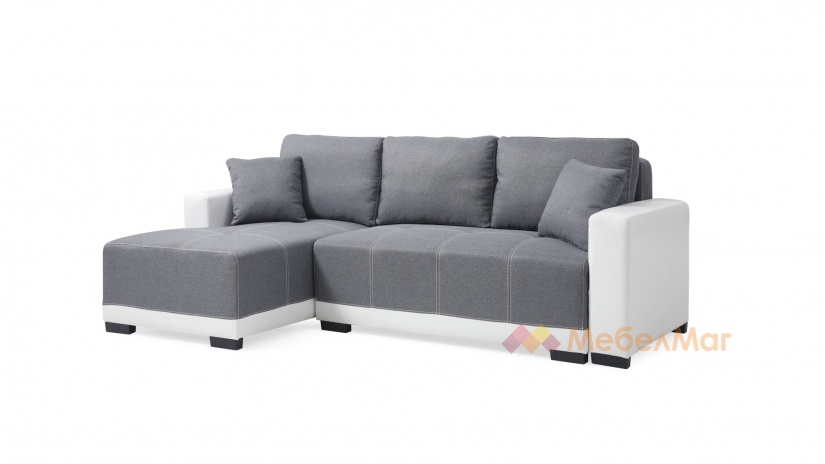 Ъглов диван Дъглас с посока сив с бяла кожа - изглед 3 - МебелМаг Ъглов диван Дъглас с посока сив с бяла кожа - изглед 3