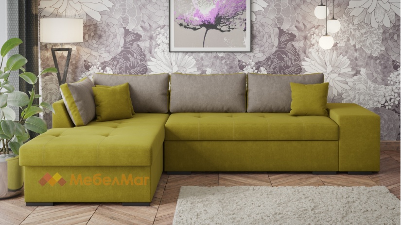 Ъглов диван Кристина с посока зелен със сиво - изглед 2 - МебелМаг Ъглов диван Кристина с посока зелен със сиво - изглед 2