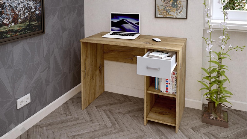 Бюро Селтик келтски дъб със светло сиво - изглед 2 - МебелМаг Бюро Селтик келтски дъб със светло сиво - изглед 2