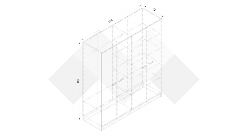 Гардероб Арго четирикрилни бял фладер - изглед 3