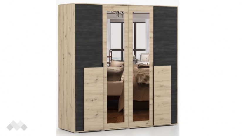 Гардероб Бафра четирикрилни дъб артисан с тъмен норвежки бор - изглед 2