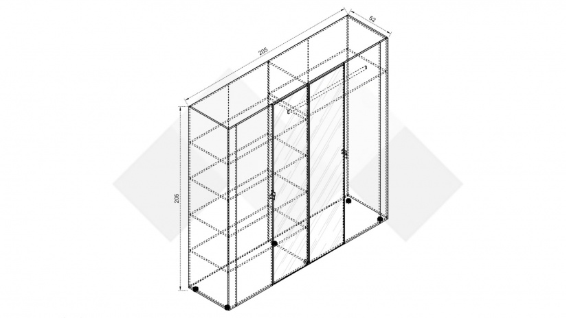 Гардероб Париж четирикрилни светла сонома с бяло гладко - изглед 3 - МебелМаг Гардероб Париж четирикрилни светла сонома с бяло гладко - изглед 3
