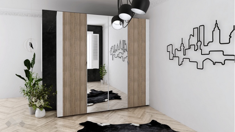 Гардероб Париж четирикрилни светла сонома с бяло гладко - изглед 1 - МебелМаг Гардероб Париж четирикрилни светла сонома с бяло гладко - изглед 1