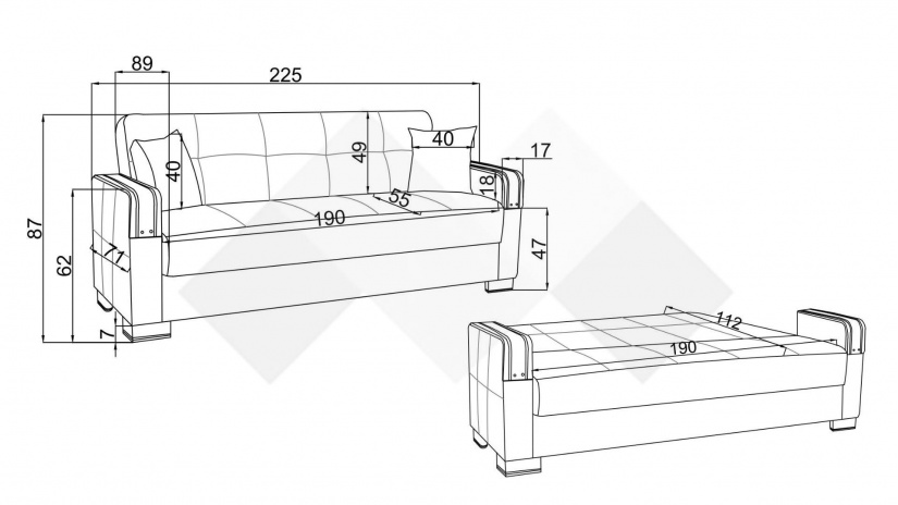 Диван Малатия триместни бордо - изглед 5